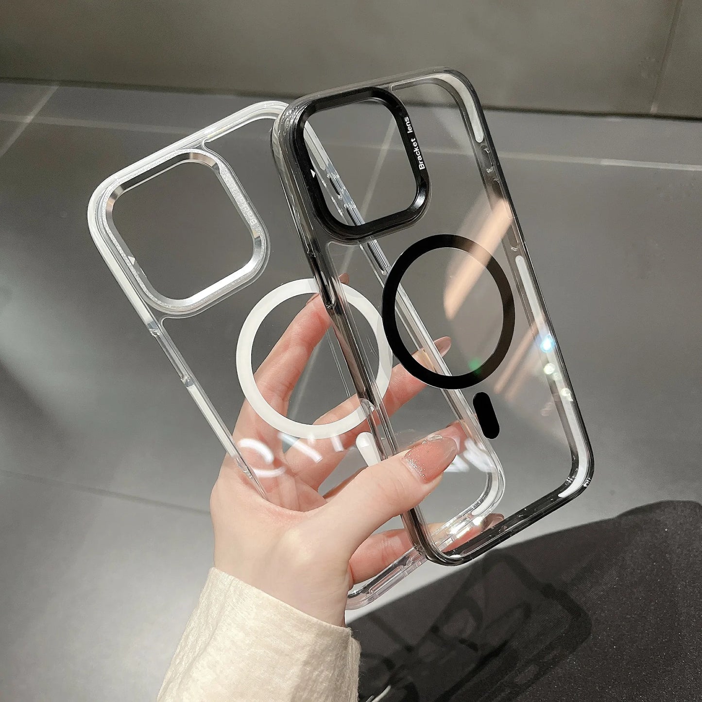 高级透明色侧边防撞条镜头框支架磁吸壳 iPhone12-16 Pro Max