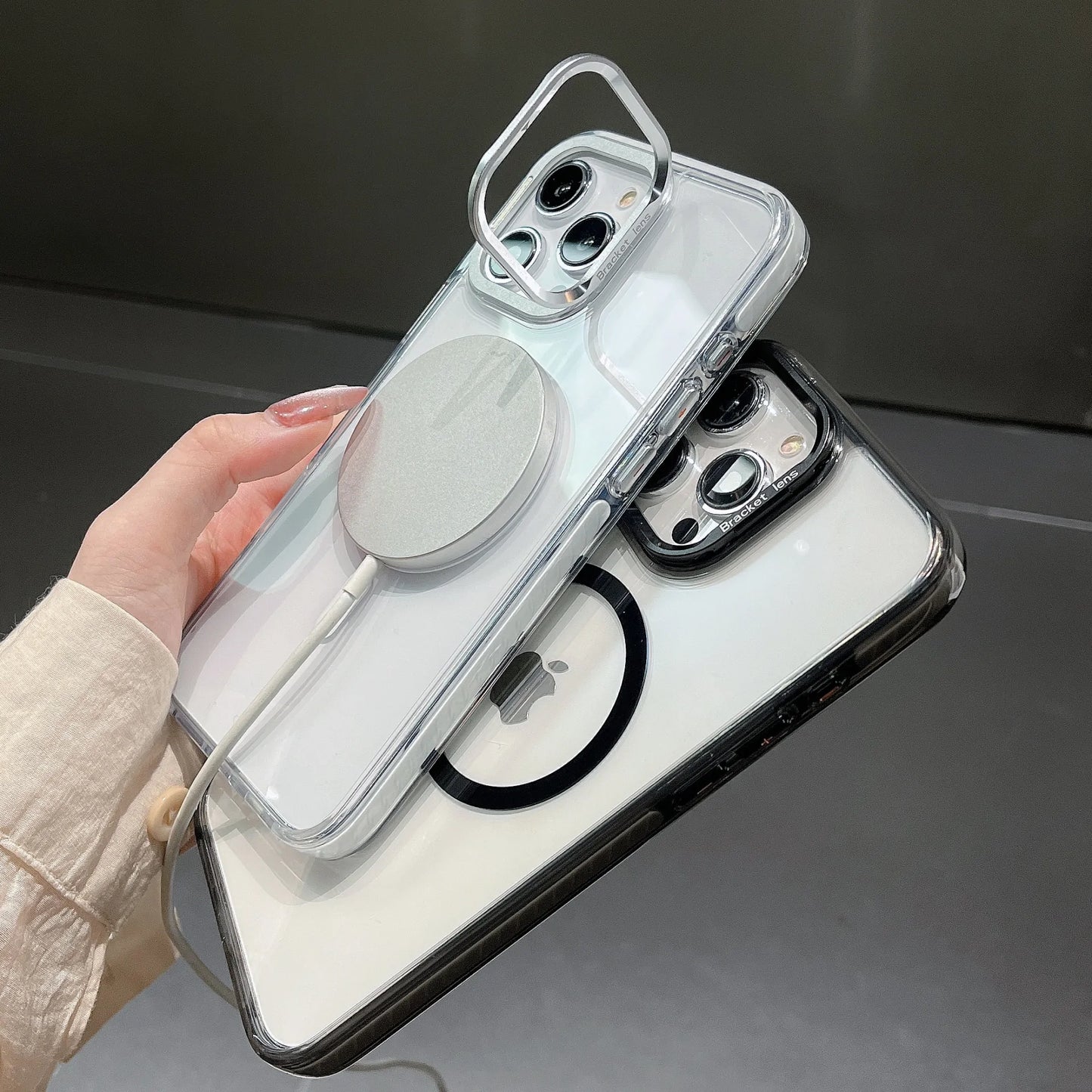 高级透明色侧边防撞条镜头框支架磁吸壳 iPhone12-16 Pro Max