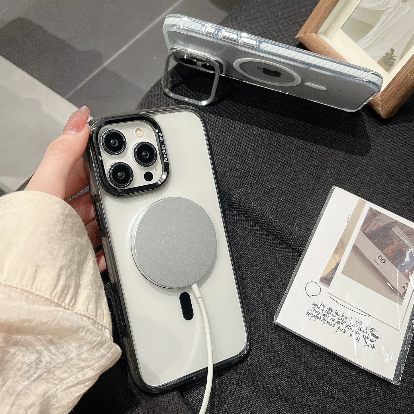 高级透明色侧边防撞条镜头框支架磁吸壳 iPhone12-16 Pro Max