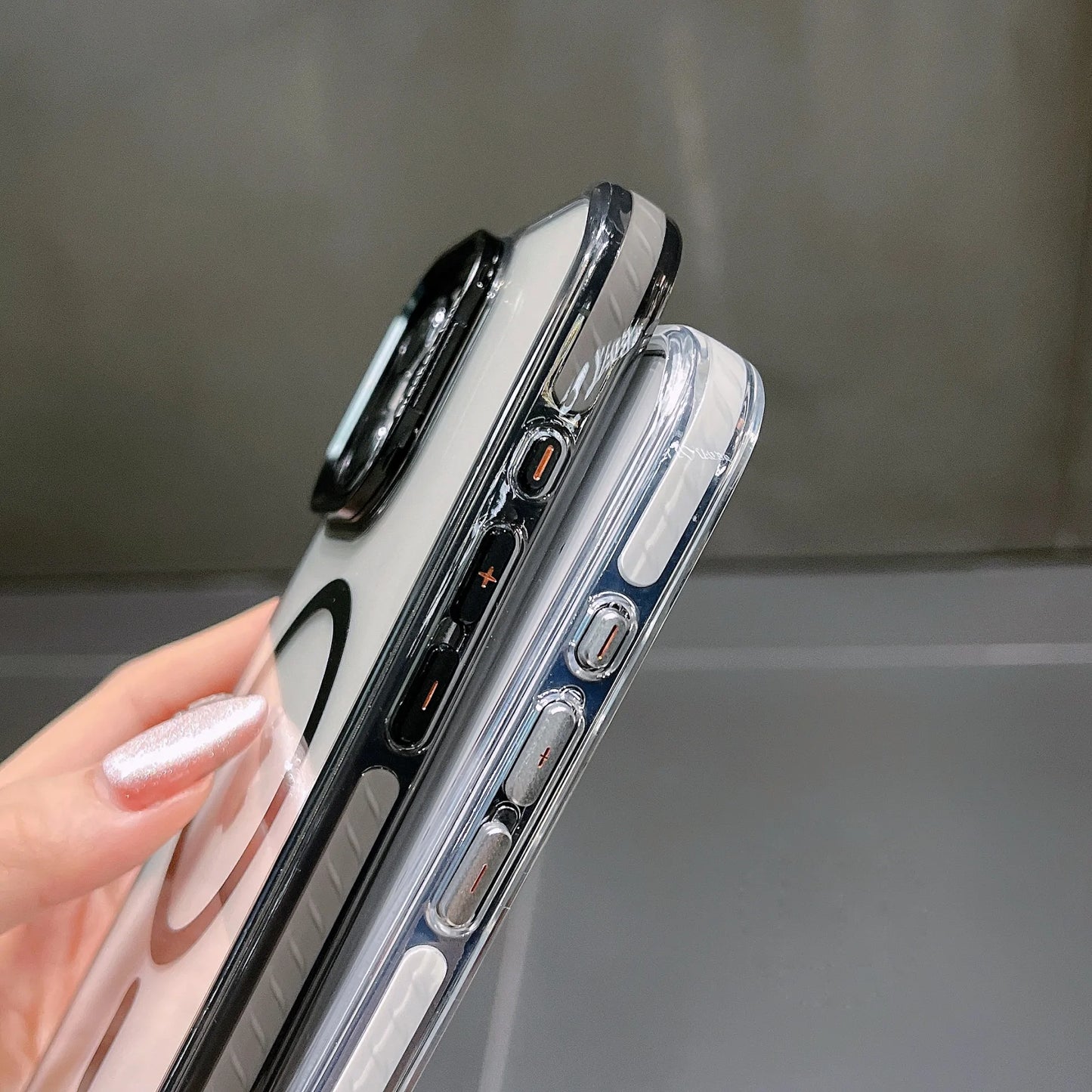 高级透明色侧边防撞条镜头框支架磁吸壳 iPhone12-16 Pro Max